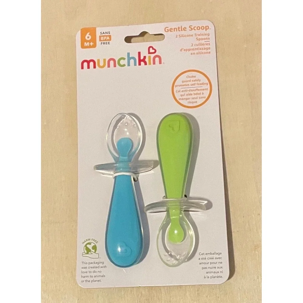 Munchkin‎ Gentle Scoop Silicone Training Spoons, 2 Pack, Blue/Green